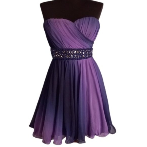 Sequin Hearts 5  Purple Beaded Strapless Mini Dress Cocktail Party Juniors - Picture 1 of 12